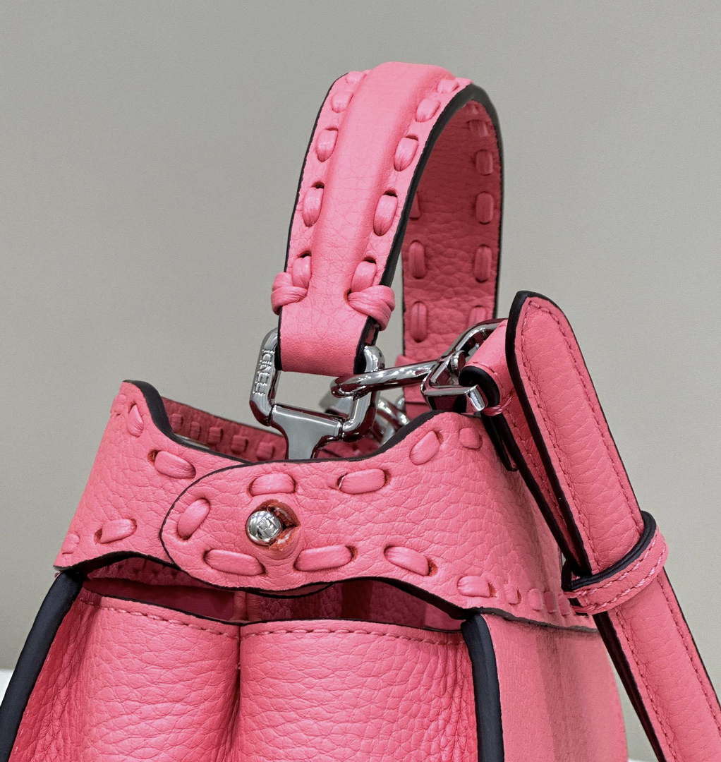 Fendi 8BN244 Peekaboo Mini Pink Selleria bag with 220 hand-sewn topstitches 8615