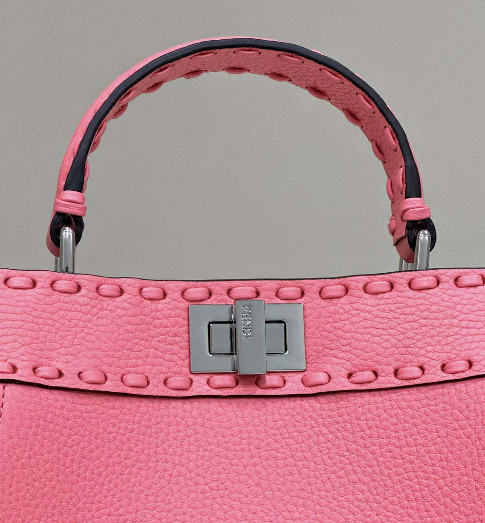 Fendi 8BN244 Peekaboo Mini Pink Selleria bag with 220 hand-sewn topstitches 8615