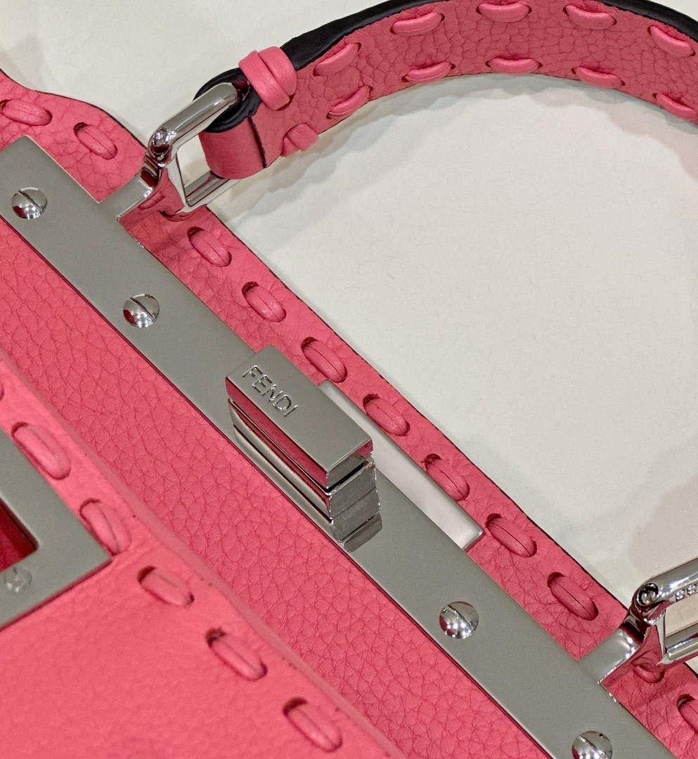 Fendi 8BN244 Peekaboo Mini Pink Selleria bag with 220 hand-sewn topstitches 8615