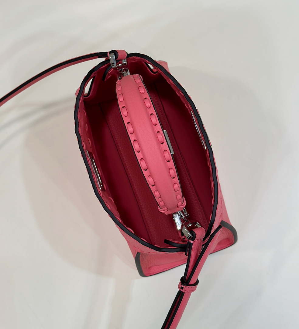 Fendi 8BN244 Peekaboo Mini Pink Selleria bag with 220 hand-sewn topstitches 8615