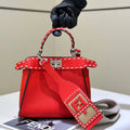 Fendi 8BN244 Peekaboo Mini Red Selleria bag with 220 hand-sewn topstitches 8522A - Default Title - View 1