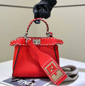 Fendi 8BN244 Peekaboo Mini Red Selleria bag with 220 hand-sewn topstitches 8522A