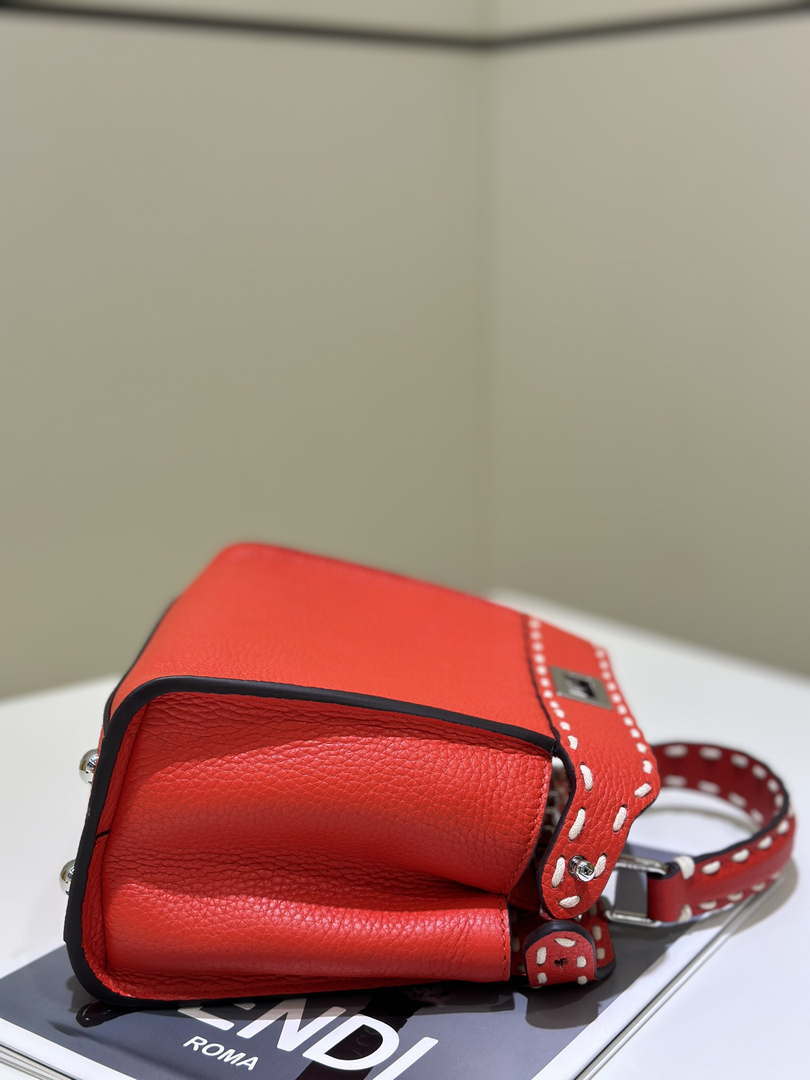 Fendi 8BN244 Peekaboo Mini Red Selleria bag with 220 hand-sewn topstitches 8522A