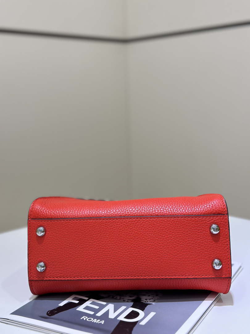Fendi 8BN244 Peekaboo Mini Red Selleria bag with 220 hand-sewn topstitches 8522A