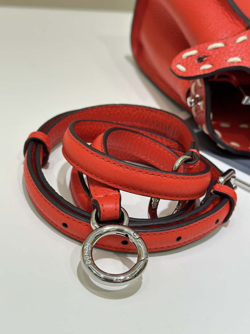 Fendi 8BN244 Peekaboo Mini Red Selleria bag with 220 hand-sewn topstitches 8522A