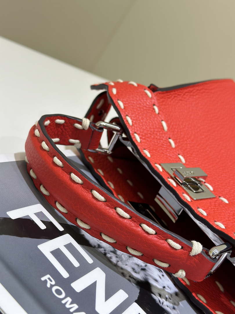 Fendi 8BN244 Peekaboo Mini Red Selleria bag with 220 hand-sewn topstitches 8522A