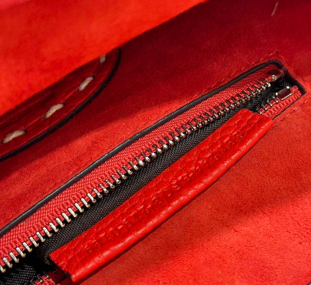 Fendi 8BN244 Peekaboo Mini Red Selleria bag with 220 hand-sewn topstitches 8522A