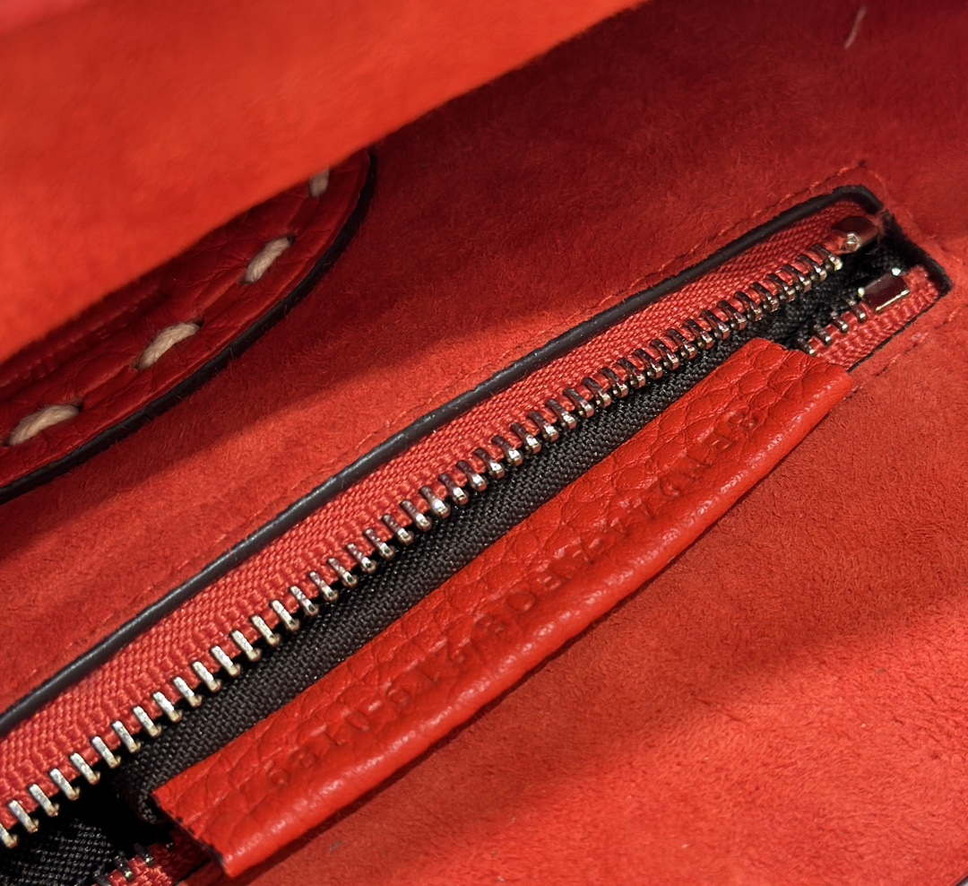 Fendi 8BN244 Peekaboo Mini Red Selleria bag with 220 hand-sewn topstitches 8522A