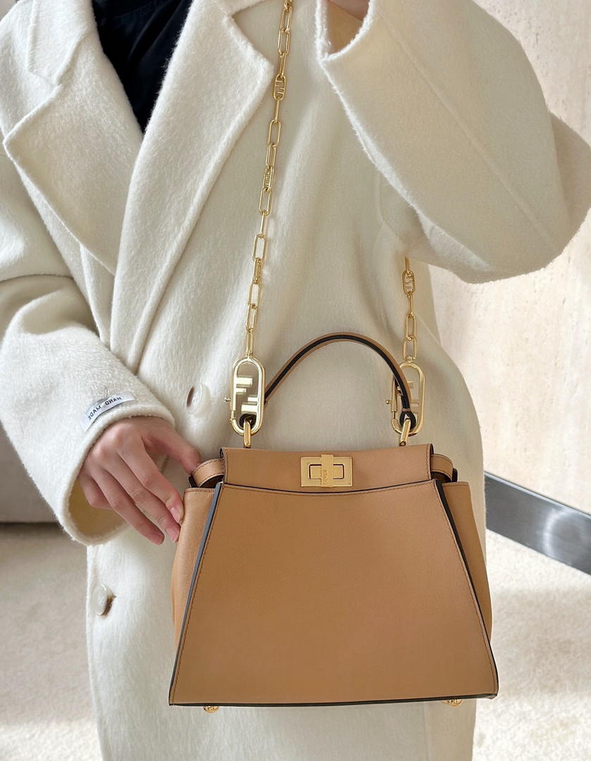 Fendi 8BN244 Peekaboo Mini Sand-coloured leather bag 2125