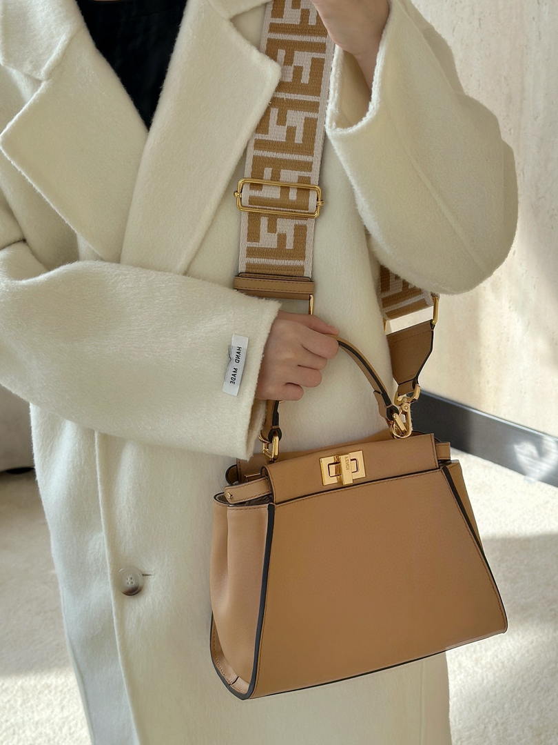 Fendi 8BN244 Peekaboo Mini Sand-coloured leather bag 2125
