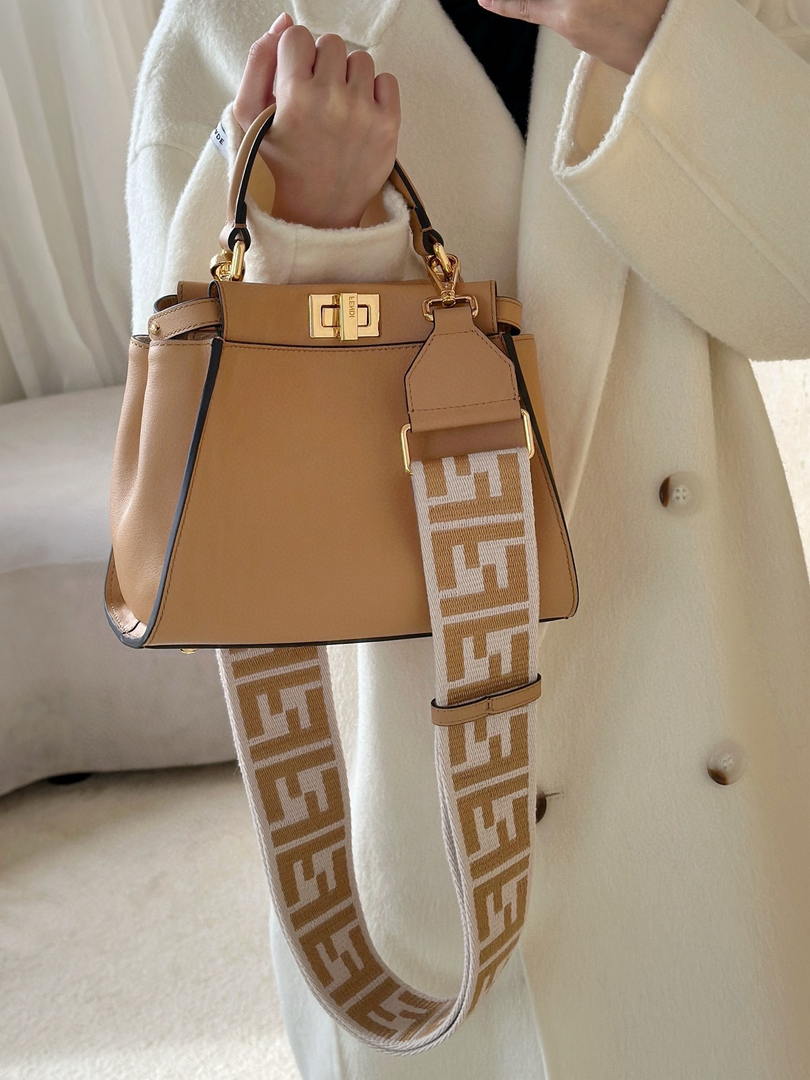 Fendi 8BN244 Peekaboo Mini Sand-coloured leather bag 2125