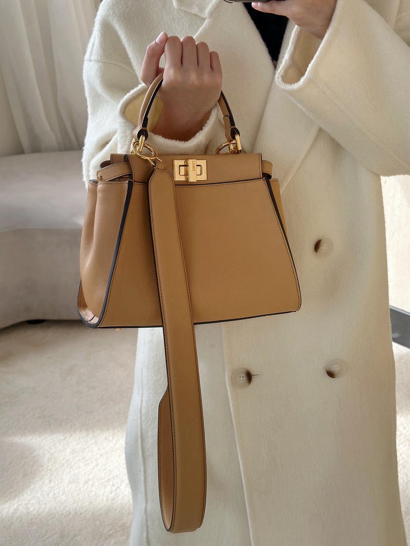 Fendi 8BN244 Peekaboo Mini Sand-coloured leather bag 2125