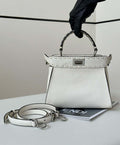 Fendi 8BN244 Peekaboo Mini White Selleria bag with 220 hand-sewn topstitches 8522A