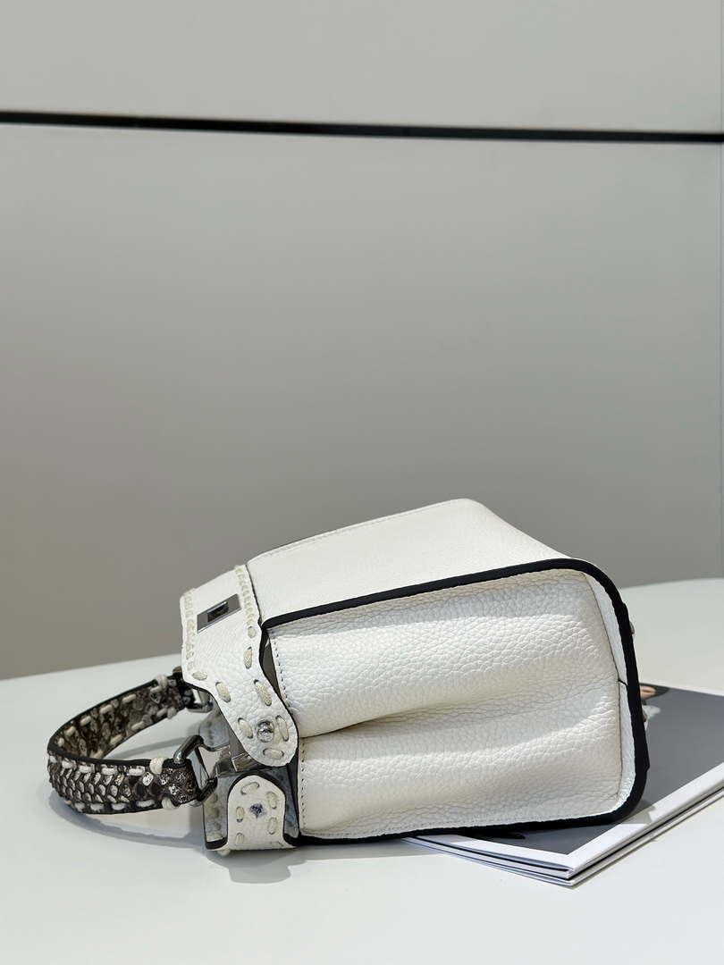 Fendi 8BN244 Peekaboo Mini White Selleria bag with 220 hand-sewn topstitches 8522A