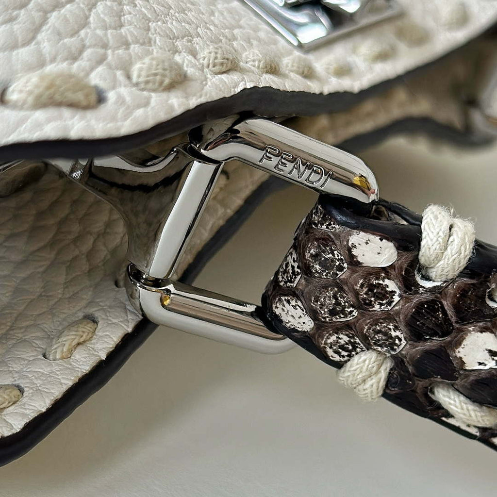 Fendi 8BN244 Peekaboo Mini White Selleria bag with 220 hand-sewn topstitches 8522A