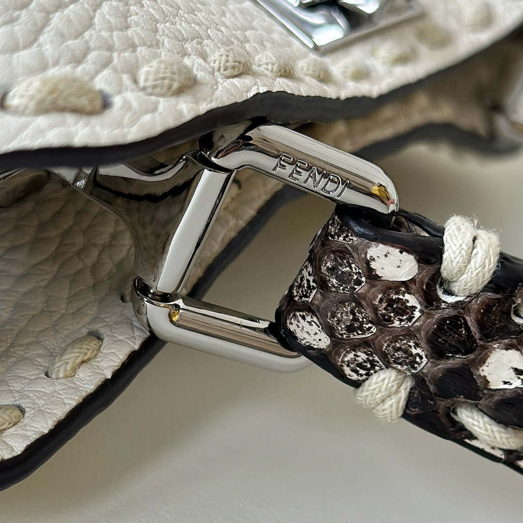 Fendi 8BN244 Peekaboo Mini White Selleria bag with 220 hand-sewn topstitches 8522A