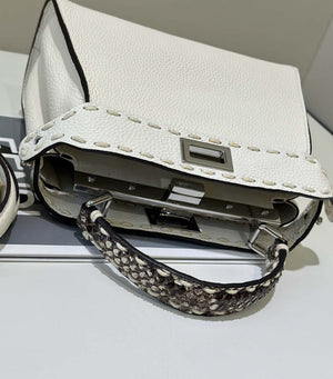 Fendi 8BN244 Peekaboo Mini White Selleria bag with 220 hand-sewn topstitches 8522A - Default Title - View 9