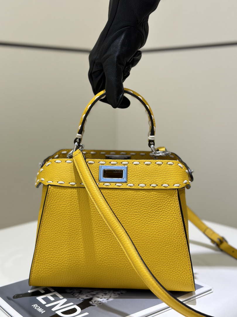 Fendi 8BN244 Peekaboo Mini Yellow Selleria bag with 220 hand-sewn topstitches 8522A