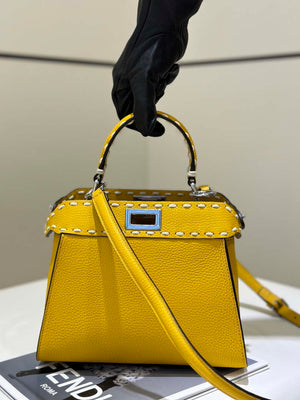 Fendi 8BN244 Peekaboo Mini Yellow Selleria bag with 220 hand-sewn topstitches 8522A - Default Title - View 2