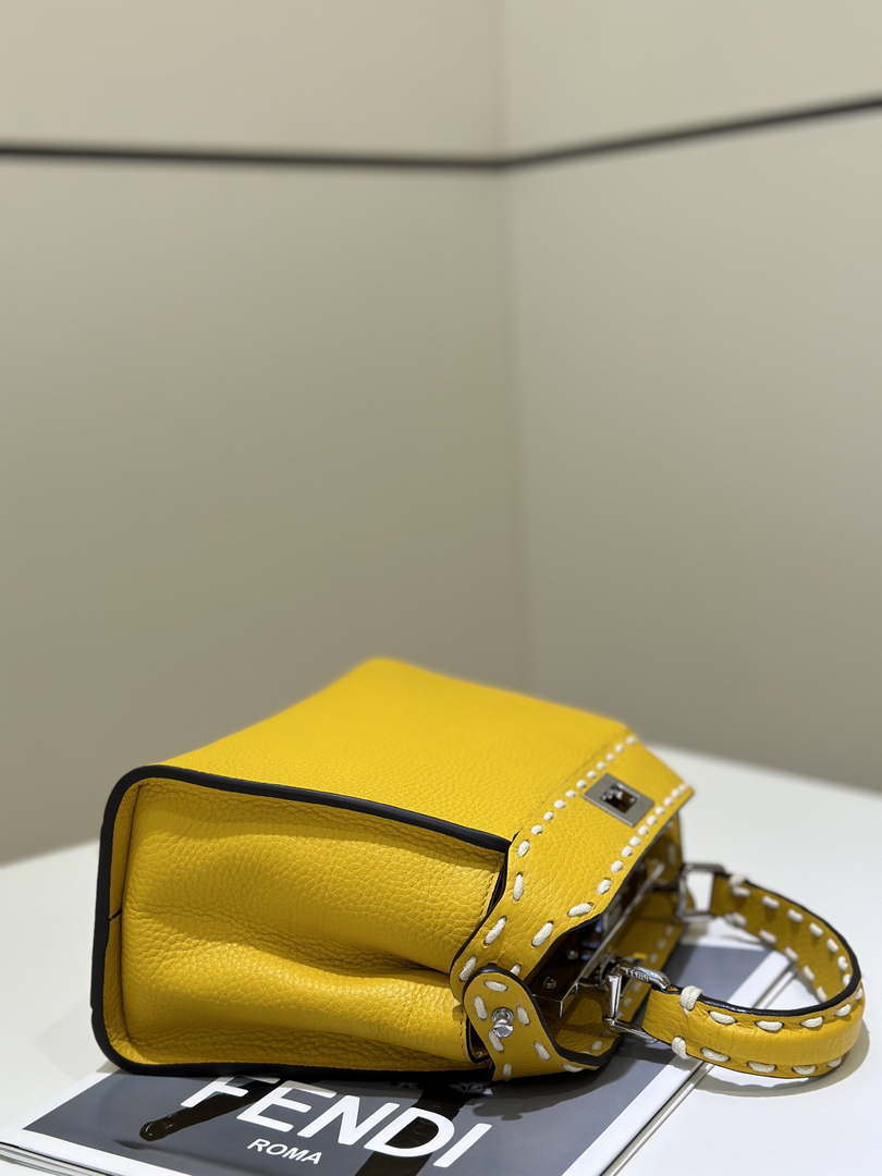 Fendi 8BN244 Peekaboo Mini Yellow Selleria bag with 220 hand-sewn topstitches 8522A