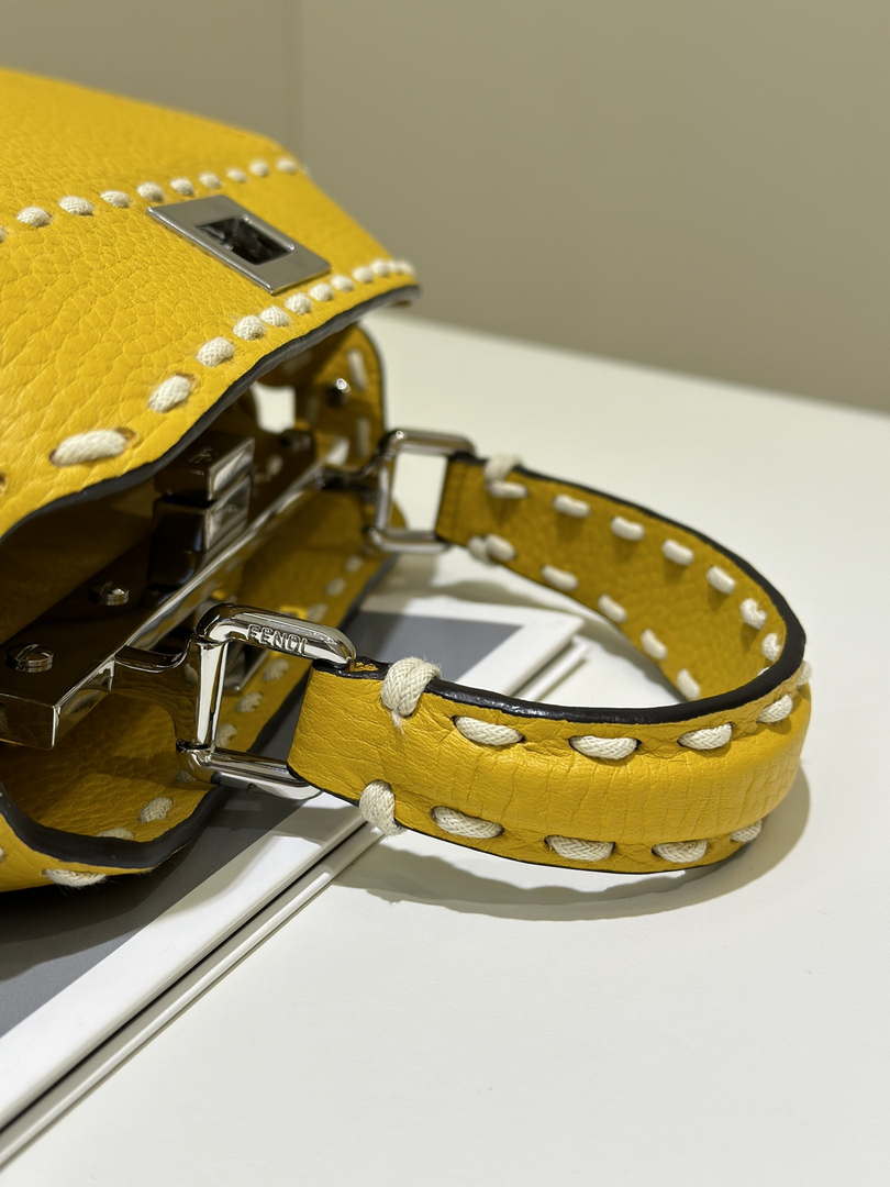 Fendi 8BN244 Peekaboo Mini Yellow Selleria bag with 220 hand-sewn topstitches 8522A