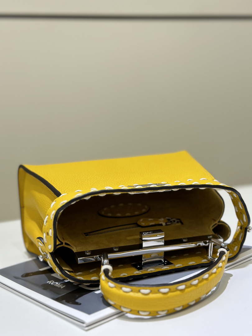 Fendi 8BN244 Peekaboo Mini Yellow Selleria bag with 220 hand-sewn topstitches 8522A