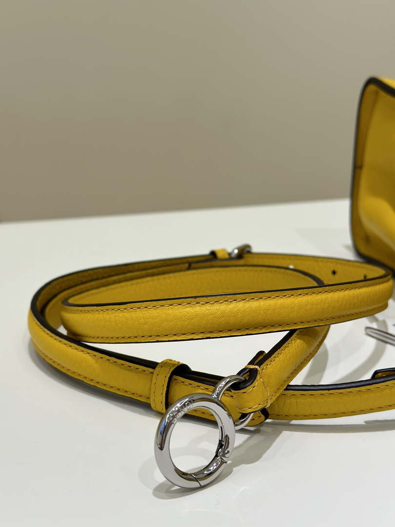 Fendi 8BN244 Peekaboo Mini Yellow Selleria bag with 220 hand-sewn topstitches 8522A