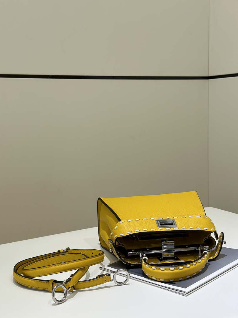 Fendi 8BN244 Peekaboo Mini Yellow Selleria bag with 220 hand-sewn topstitches 8522A