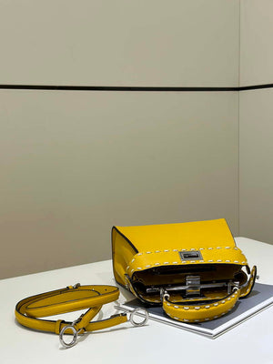 Fendi 8BN244 Peekaboo Mini Yellow Selleria bag with 220 hand-sewn topstitches 8522A - Default Title - View 14