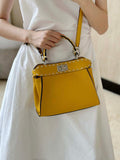 Fendi 8BN244 Peekaboo Mini Yellow Selleria bag with 220 hand-sewn topstitches 8522A