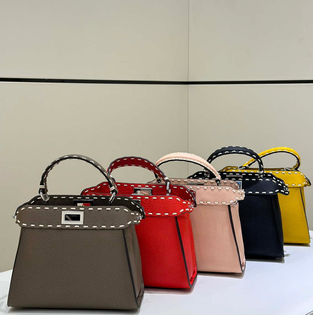 Fendi 8BN244 Peekaboo Mini Gray Selleria bag with 220 hand-sewn topstitches 8522A