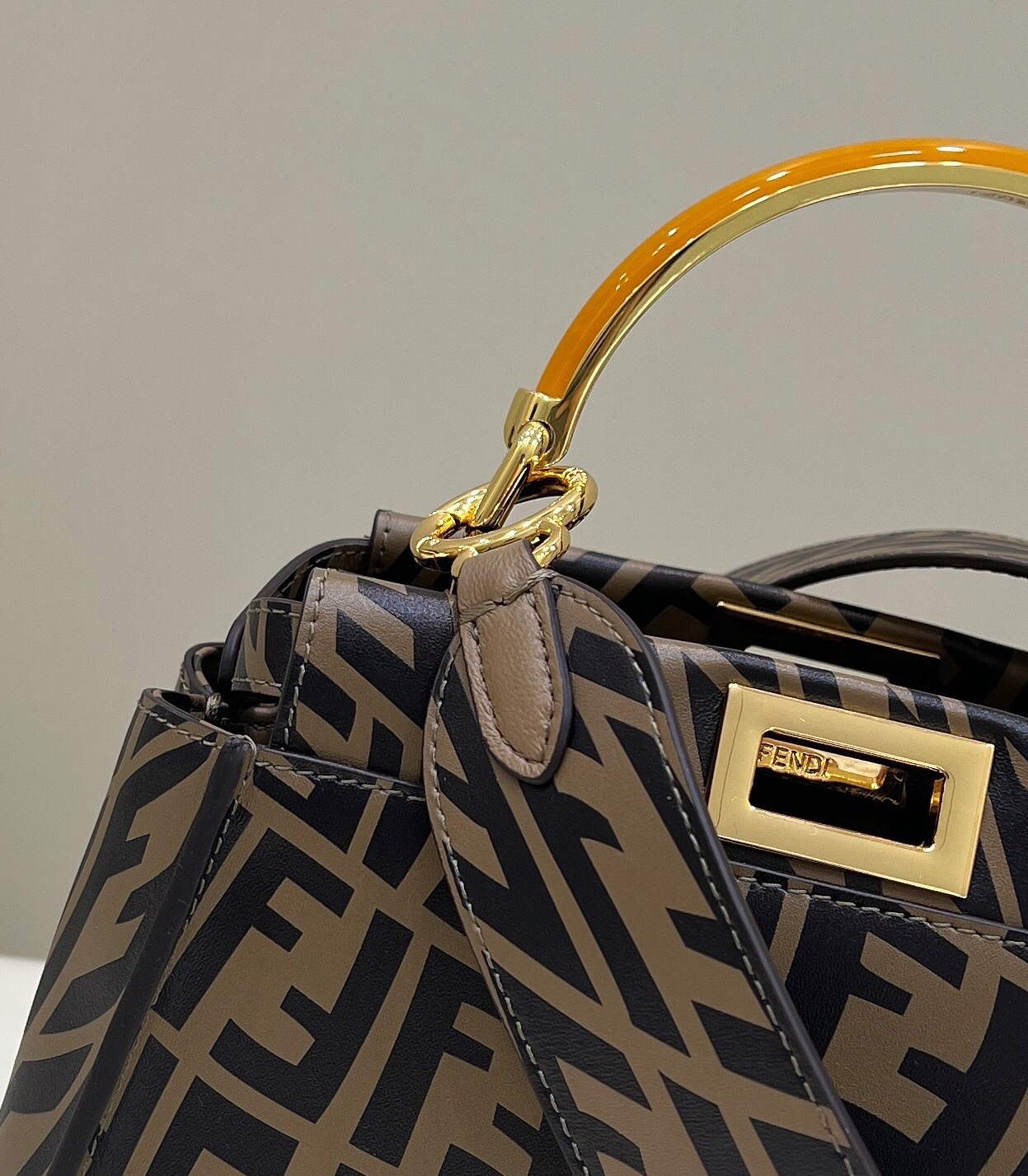 Fendi 8BN244 Peekaboo Signature Mini Bag Brown