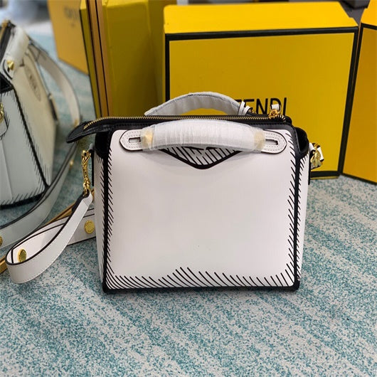 Fendi 8BN290 PEEKABOO Iconic medium white leather FF print Bag - Default Title - View 2