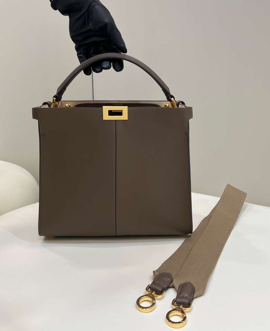 Fendi 8BN310 Peekaboo Soft Medium Dark Brown leather bag 304S