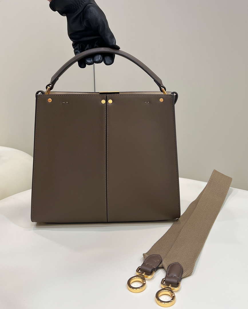 Fendi 8BN310 Peekaboo Soft Medium Dark Brown leather bag 304S