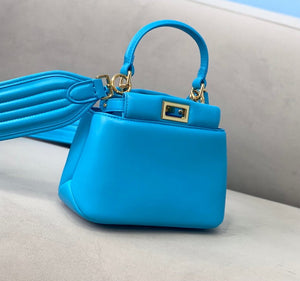 Fendi 8BN320 Peekaboo ICONIC XS Blue Nappa Leather 8328 Bag - luxibagsmall