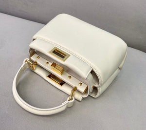 Fendi 8BN320 Peekaboo ICONIC XS White Nappa Leather 8328 Bag - luxibagsmall
