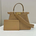 Fendi 8BN321 Peekaboo ISeeU Medium Apricot interlace leather bag 80138L - Default Title - View 1
