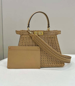Fendi 8BN321 Peekaboo ISeeU Medium Apricot interlace leather bag 80138L - Default Title - View 1