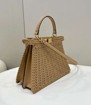 Fendi 8BN321 Peekaboo ISeeU Medium Apricot interlace leather bag 80138L - Default Title - View 3