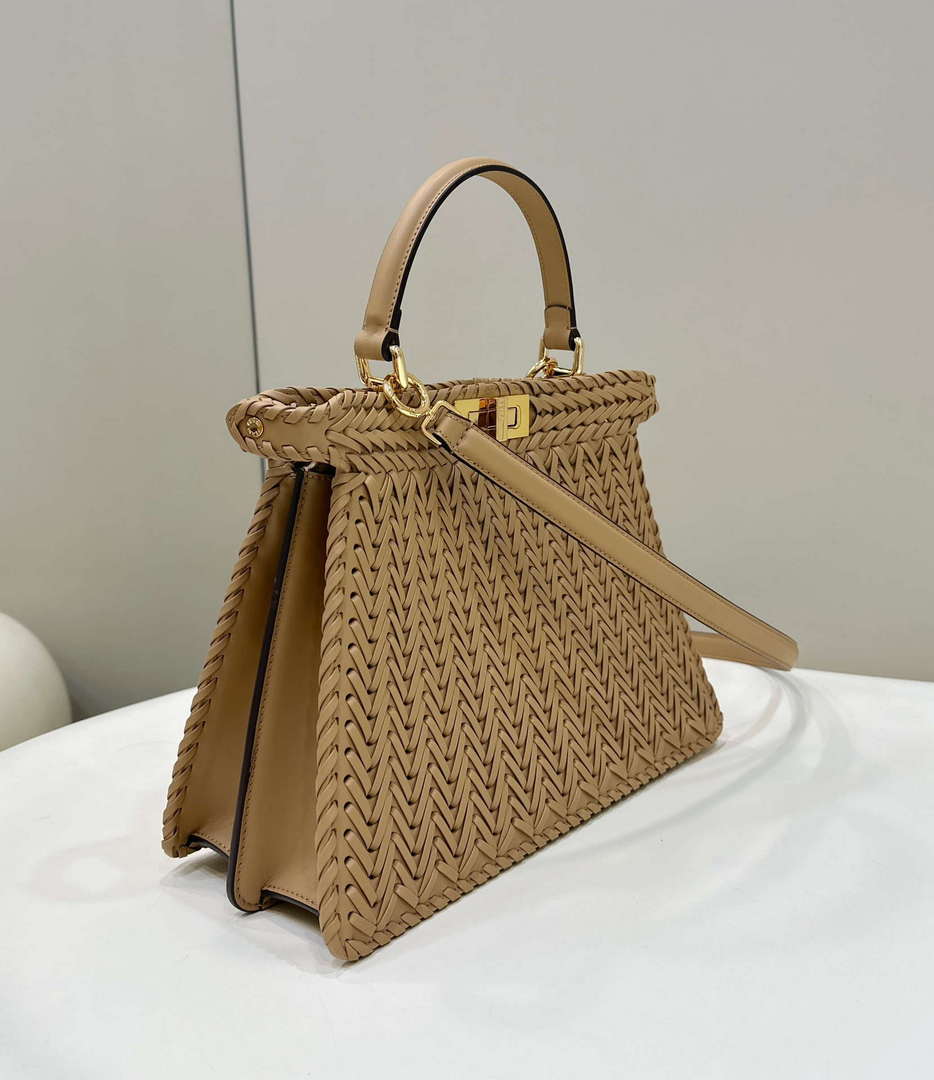 Fendi 8BN321 Peekaboo ISeeU Medium Apricot interlace leather bag 80138L - Default Title - View 3