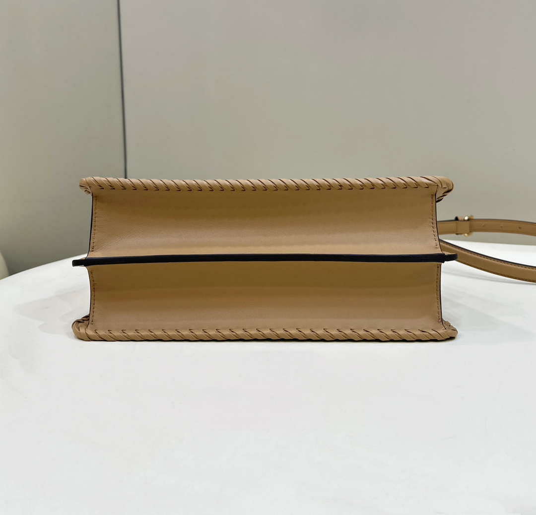 Fendi 8BN321 Peekaboo ISeeU Medium Apricot interlace leather bag 80138L