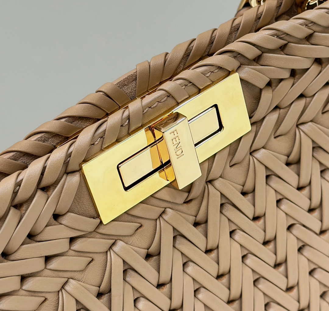 Fendi 8BN321 Peekaboo ISeeU Medium Apricot interlace leather bag 80138L