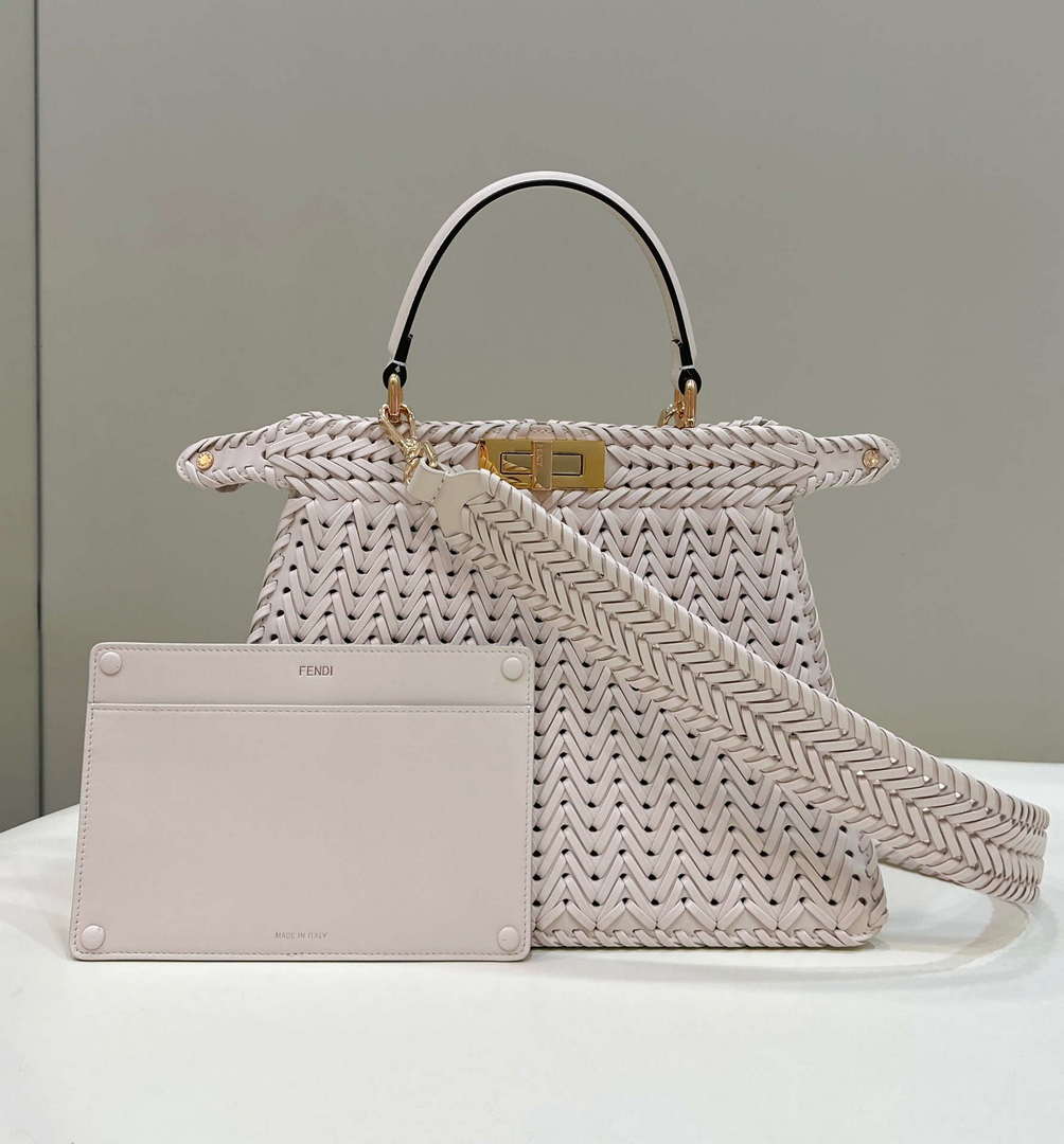 Fendi 8BN321 Peekaboo ISeeU Medium Beige interlace leather bag 80138L - Default Title - View 1