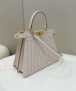 Fendi 8BN321 Peekaboo ISeeU Medium Beige interlace leather bag 80138L - Default Title - View 5