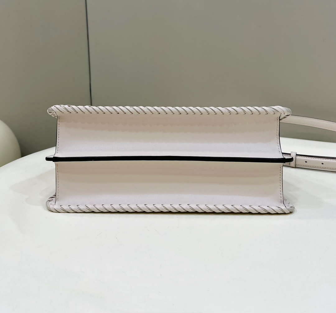 Fendi 8BN321 Peekaboo ISeeU Medium Beige interlace leather bag 80138L