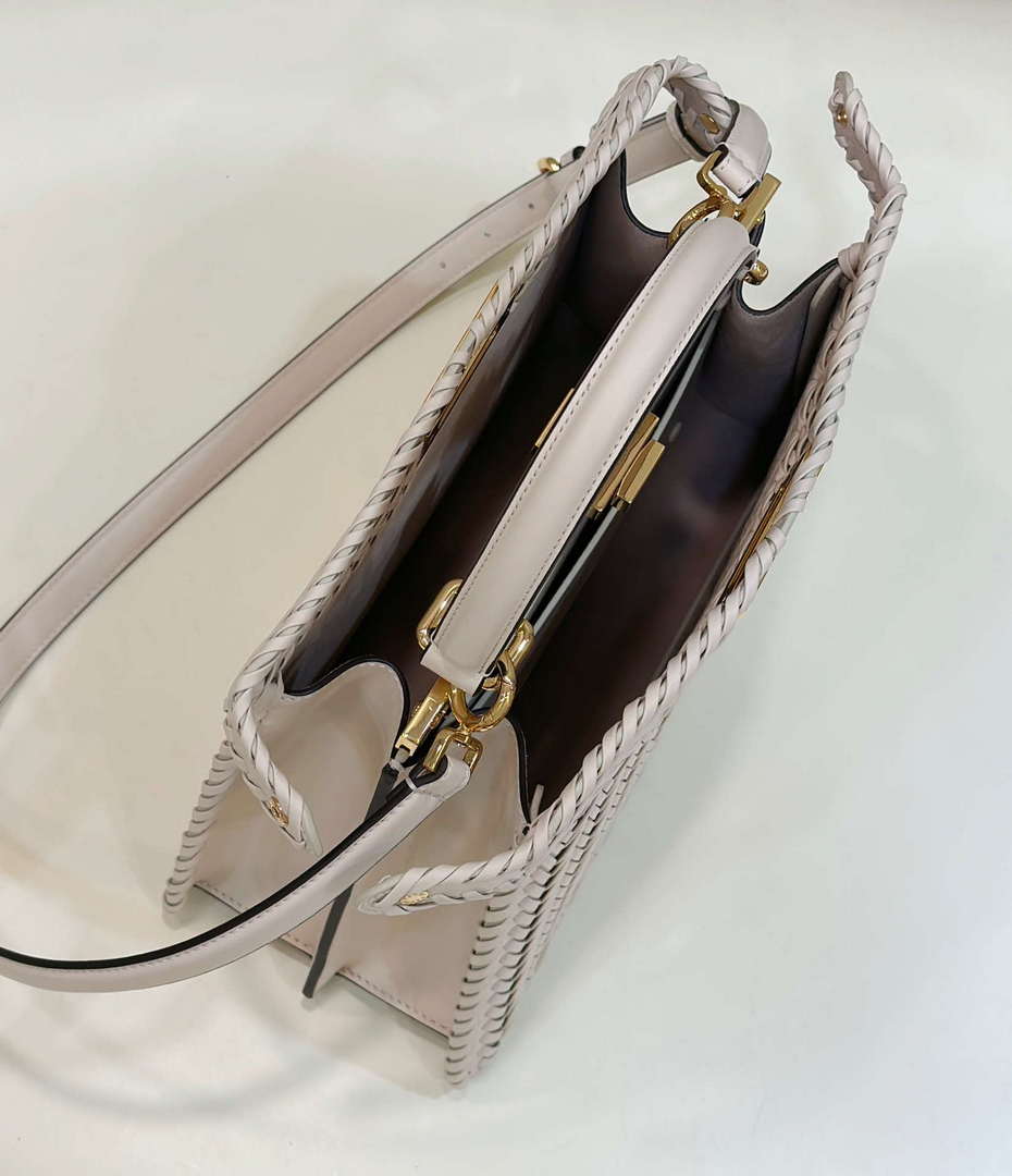 Fendi 8BN321 Peekaboo ISeeU Medium Beige interlace leather bag 80138L