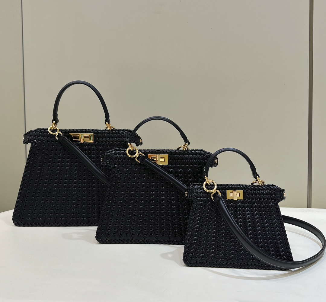 Fendi 8BN321 Peekaboo ISeeU Medium Black interlace leather bag 80138L - Default Title - View 2