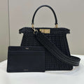 Fendi 8BN321 Peekaboo ISeeU Medium Black interlace leather bag 80138L - Default Title - View 1