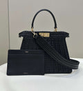 Fendi 8BN321 Peekaboo ISeeU Medium Black interlace leather bag 80138L